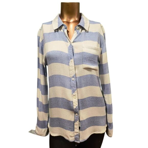 Rails Long Sleeve Button Down Shirt with Back Inverted Pleat, Blue/Cream, Sz XS - Picture 1 of 7